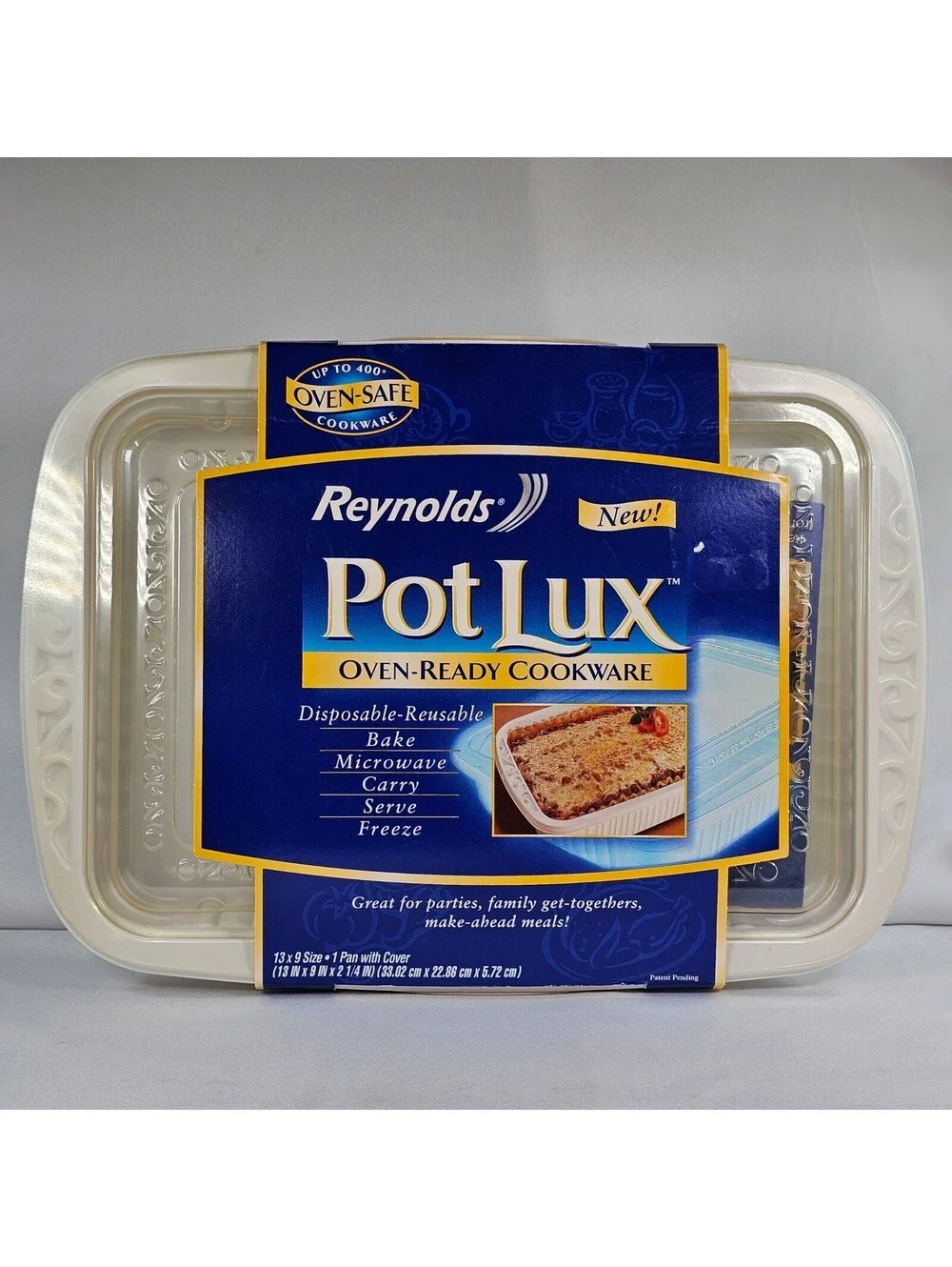 Vtg Reynolds Pot Lux Oven Ready Cookware 13x9 Pan  Lid Disposable Reusable White